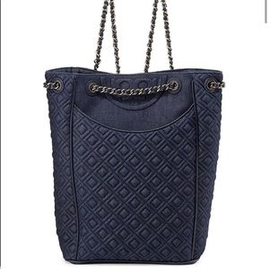 Tory Burch Fleming Quilted Denim Backpack, Indigo